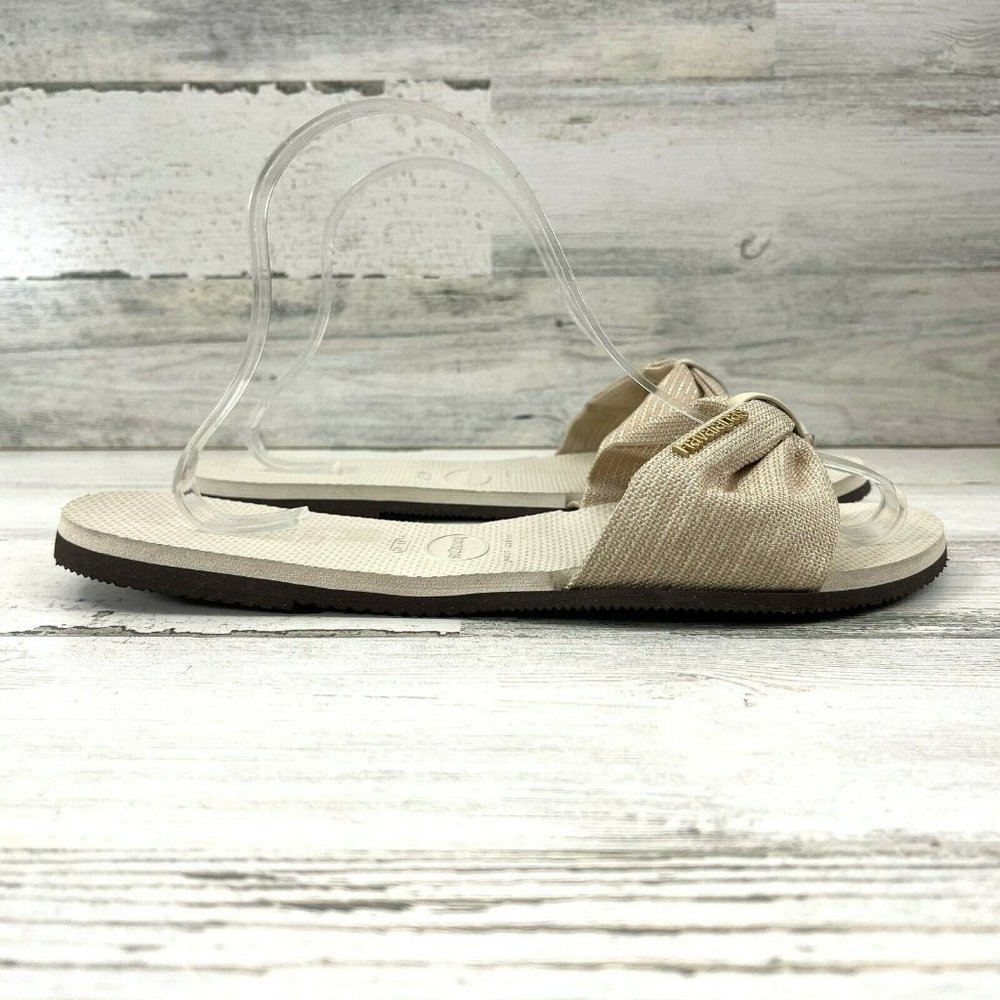 Havaianas You St. Tropez Shine Sandal Woven Slip On Gold Metallic Women Sz 10